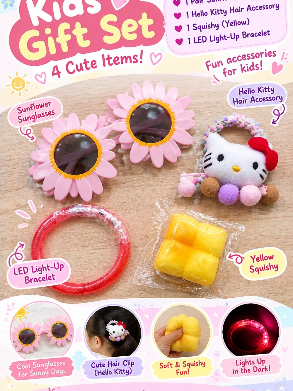 🎀 Kids Gift Set – Hello Kitty & Pink Sunglasses